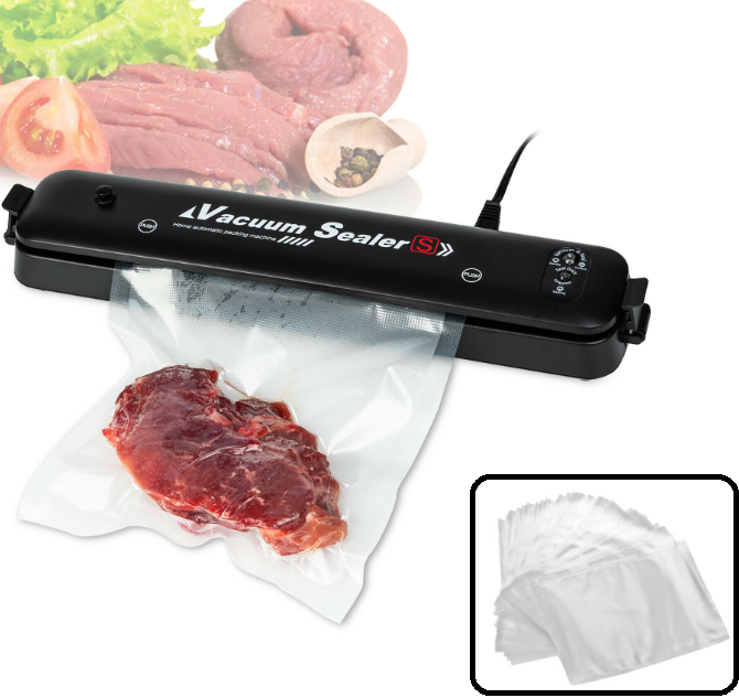 Aparat de vidat alimente, automat, negru, 90w + 20 pungi pentru vidat